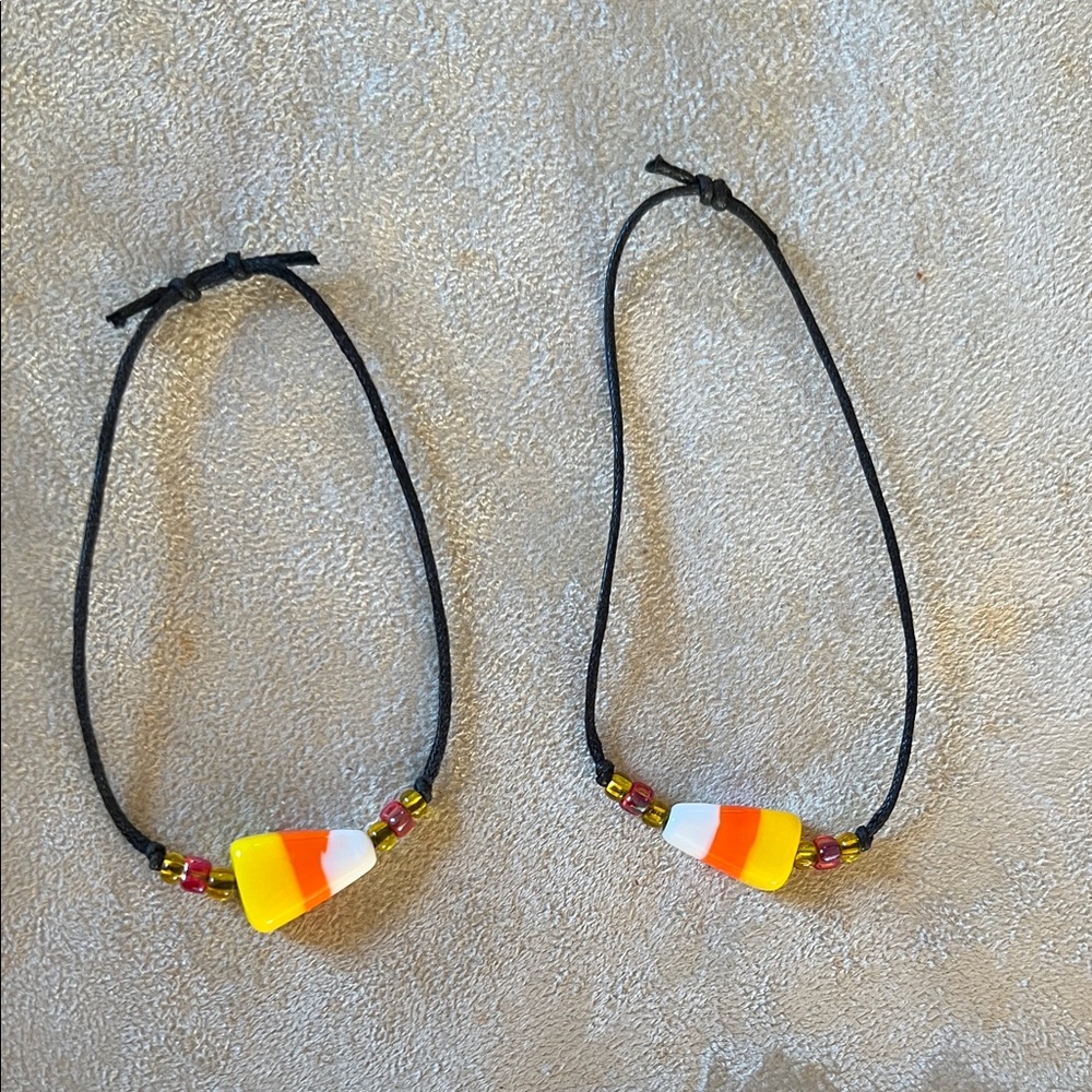 2 Candy Corn Beaded Adjustable Bracelets - Hand crafted